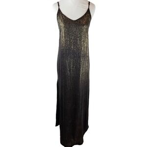 RTA Metallic Maxi Dress, black‎ and gold silk, size 4